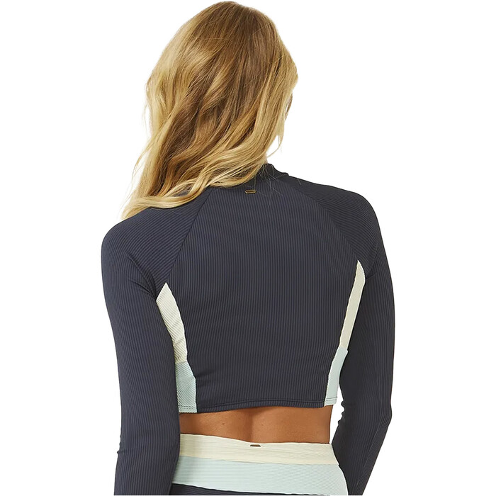 2024 Rip Curl Mujer Block Party Spliced Long Sleeve Crop Top 0EIWSW - Navy